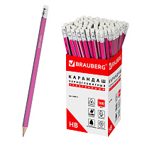 Карандаш чернографитный BRAUBERG, 1 шт., "Alderida", НВ, трехгранный, с ластиком, корпус розовый, заточенный, 180611
