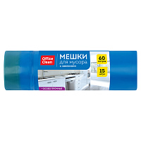 Мешки для мусора 60л OfficeClean ПСД, 60*70см, 30мкм, 15шт., особо прочные, синие, в рулоне, с завязками фото Мешки для мусора 60л OfficeClean ПСД, 60*70см, 30мкм, 15шт., особо прочные, синие, в рулоне, с завязками