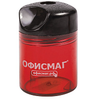 Точилка ОФИСМАГ с контейнером, пластиковая, цилиндрическая, красная, 226940 фото Точилка ОФИСМАГ с контейнером, пластиковая, цилиндрическая, красная, 226940