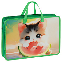 Папка с ручками А4 ArtSpace "Watercolor kitten", пластик, на молнии, 70мм фото Папка с ручками А4 ArtSpace "Watercolor kitten", пластик, на молнии, 70мм