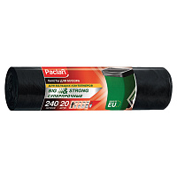 Мешки для мусора 240 л, черные, в рулоне 20 шт., ПВД, 35 мкм, 130х90 см, PACLAN "Big&Strong
