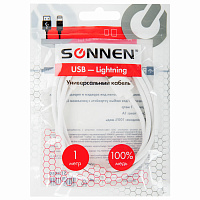 Кабель USB2.0 – Lightning, 1 м, SONNEN, медь, для передачи данных и зарядки, белый, 513559 фото Кабель USB2.0 – Lightning, 1 м, SONNEN, медь, для передачи данных и зарядки, белый, 513559