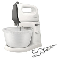 Миксер PHILIPS HR3745/00 на подставке 450 Вт, 5 скоростей, 2 венчика, 2 крюка для теста, чаша, белый фото Миксер PHILIPS HR3745/00 на подставке 450 Вт, 5 скоростей, 2 венчика, 2 крюка для теста, чаша, белый