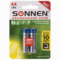 Батарейки КОМПЛЕКТ 2 шт., SONNEN Super Alkaline, АА(LR6,15А), алкалиновые, пальчиковые, в блистере, 451093 фото Батарейки КОМПЛЕКТ 2 шт., SONNEN Super Alkaline, АА(LR6,15А), алкалиновые, пальчиковые, в блистере, 451093