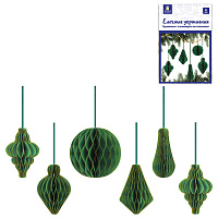 Елочные украшения из бумаги, НАБОР 6 шт., с глиттером, цвет изумрудный, ЗОЛОТАЯ СКАЗКА, 592541