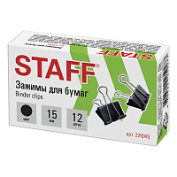 Зажимы для бумаг STAFF "EVERYDAY", КОМПЛЕКТ 12 шт., 15 мм, на 45 листов, черные, картонная коробка, 229049 фото Зажимы для бумаг STAFF "EVERYDAY", КОМПЛЕКТ 12 шт., 15 мм, на 45 листов, черные, картонная коробка, 229049