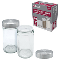 Набор для специй 2х100 мл, MAXI, солонка + перечница, стекло/сталь, круглые, WEGLA (ВЕГЛА), 700230