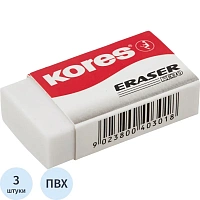 Ластик Kores ПВХ прямоугольный 40x21x10 мм (3 штуки в упаковке) фото Ластик Kores ПВХ прямоугольный 40x21x10 мм (3 штуки в упаковке)