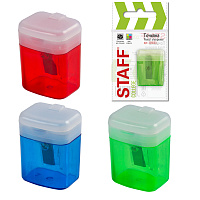 Точилка STAFF "College" PS-533, с контейнером и крышкой, прямоугольная, тонированный ассорти, 226533