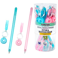 Ручка с подвеской шариковая FUNSTER "DONUT", СИНЯЯ, ассорти, пишущий узел 0,7 мм, линия письма 0,35 мм, 144373