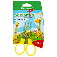 Ножницы 130 мм с цветной печатью "Жирафы", жёлтые, закругленные, BRAUBERG KIDS, 232269 фото Ножницы 130 мм с цветной печатью "Жирафы", жёлтые, закругленные, BRAUBERG KIDS, 232269