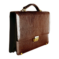 Портфель Delucci "Калипсо", кожа, коричневый крокодил, 1 отделение, метал. замок, с ремнем