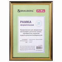Рамка 21х30 см, пластик, багет 20 мм, BRAUBERG "HIT3", золото, стекло, 390990 фото Рамка 21х30 см, пластик, багет 20 мм, BRAUBERG "HIT3", золото, стекло, 390990
