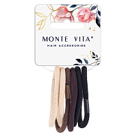 Резинки для волос НАБОР 6 шт., 0,4х14 см, чёрный, коричневый, бежевый, MONTE VITA (МОНТЕ ВИТА), 457043