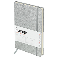 Ежедневник недатированный, А5, 136л., твердый переплет, диз. картон, BG "Glitter. Silver", серебристый, на резинке, карман фото Ежедневник недатированный, А5, 136л., твердый переплет, диз. картон, BG "Glitter. Silver", серебристый, на резинке, карман