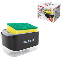 Диспенсер/дозатор для моющего средства органайзер + губка, ЧЕРНЫЙ, 14,5х9х10 см, LAIMA HOME, 700042