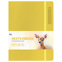 Скетчбук для акварели 40л., А5 BG "Bright. Yellow", кожзам, на резинке, 200г/м2 фото Скетчбук для акварели 40л., А5 BG "Bright. Yellow", кожзам, на резинке, 200г/м2
