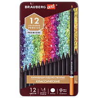 Карандаши художественные цветные BRAUBERG ART PREMIERE, 12 цветов, МЯГКИЙ грифель 4 мм, металл, 181540 фото Карандаши художественные цветные BRAUBERG ART PREMIERE, 12 цветов, МЯГКИЙ грифель 4 мм, металл, 181540