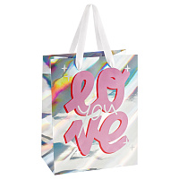 Пакет подарочный 18*23*10см MESHU "Love", голографический картон