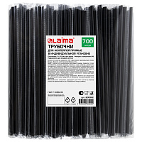 Трубочки для коктейлей прямые в индивидуальной упаковке, 5 х 210 мм, черные КОМПЛЕКТ 700 штук, LAIMA, 608362