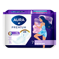 Прокладки женские гигиенические 7 шт., AURA Premium NIGHT, 13123 фото Прокладки женские гигиенические 7 шт., AURA Premium NIGHT, 13123