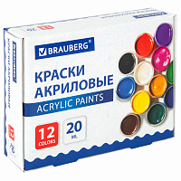 Краски акриловые для рисования и творчества 12 цветов по 20 мл, BRAUBERG, 192564 фото Краски акриловые для рисования и творчества 12 цветов по 20 мл, BRAUBERG, 192564
