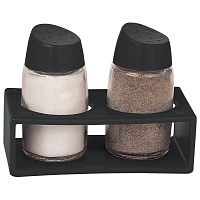 Набор для специй 2х60 мл, BASIC, подставка + солонка + перечница, стекло/пластик, черный, WEGLA (ВЕГЛА), 700232