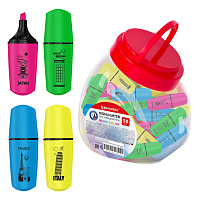 Текстовыделитель мини BRAUBERG "NEON Mini", АССОРТИ В ПЛАСТИКОВОЙ БАНКЕ, линия 1-5 мм, 152431