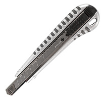 Нож универсальный 9 мм BRAUBERG "Metallic", металлический корпус (рифленый), автофиксатор, блистер, 236971 фото Нож универсальный 9 мм BRAUBERG "Metallic", металлический корпус (рифленый), автофиксатор, блистер, 236971