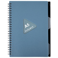 Тетрадь обложка пластик, А5 80 л., гребень, 4 съемных разделителя, клетка, BRAUBERG, синий, 405368