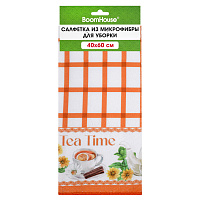 Салфетка из МИКРОФИБРЫ универсальная, 40х60 см, оранжевая клетка, орнамент, 240 г/м2, BOOMHOUSE (БУМХАУС), 700877