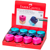 Точилка пластиковая со "шторкой" Faber-Castell "Grip Auto" 2 отверстия, контейнер, розовая/бирюзовая/синяя фото Точилка пластиковая со "шторкой" Faber-Castell "Grip Auto" 2 отверстия, контейнер, розовая/бирюзовая/синяя