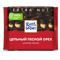 Шоколад Ritter Sport горький с цельным лесным орехом 100 г фото Шоколад Ritter Sport горький с цельным лесным орехом 100 г