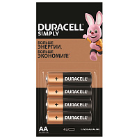 Батарейки КОМПЛЕКТ 4 шт. (отрывной блок) DURACELL Simply ОРИГИНАЛ, AA (LR6, 15А), алкалиновые, пальчиковые, Б0046868 фото Батарейки КОМПЛЕКТ 4 шт. (отрывной блок) DURACELL Simply ОРИГИНАЛ, AA (LR6, 15А), алкалиновые, пальчиковые, Б0046868