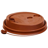 Крышка с питейником для бумажного стакана, ДИАМЕТР 90 мм, матовая коричневая, ПП, ВЗЛП, 3001М/Кор
