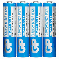 Батарейки КОМПЛЕКТ 4 шт., GP PowerPlus AAA (R03, 24G), солевые, мизинчиковые, в пленке, 24CEBRA-2S4 фото Батарейки КОМПЛЕКТ 4 шт., GP PowerPlus AAA (R03, 24G), солевые, мизинчиковые, в пленке, 24CEBRA-2S4