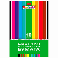 Цветная бумага А4 мелованная, 10 листов 10 цветов, в папке, HATBER "Creative Set", 195х280 мм, 008826, 10Бц4м_05930 фото Цветная бумага А4 мелованная, 10 листов 10 цветов, в папке, HATBER "Creative Set", 195х280 мм, 008826, 10Бц4м_05930
