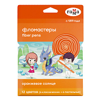 Фломастеры Гамма "Оранжевое солнце", 12цв.(6 обычных + 6 пастельных цветов), 12шт., смываемые, картон. упаковка, европодвес фото Фломастеры Гамма "Оранжевое солнце", 12цв.(6 обычных + 6 пастельных цветов), 12шт., смываемые, картон. упаковка, европодвес