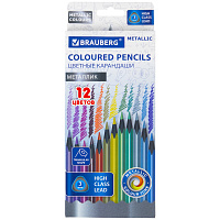 Карандаши цветные BRAUBERG METALLIC, 12 цветов металлик, трехгранные, грифель 3 мм, черное дерево, 181853 фото Карандаши цветные BRAUBERG METALLIC, 12 цветов металлик, трехгранные, грифель 3 мм, черное дерево, 181853