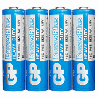 Батарейки КОМПЛЕКТ 4 шт., GP PowerPlus AA (R6, 15G), солевые, пальчиковые, в пленке, 15CEBRA-2S4 фото Батарейки КОМПЛЕКТ 4 шт., GP PowerPlus AA (R6, 15G), солевые, пальчиковые, в пленке, 15CEBRA-2S4