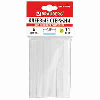 Клеевые стержни, диаметр 11 мм, длина 100 мм, белые, комплект 6 штук, BRAUBERG, европодвес, 670298 фото Клеевые стержни, диаметр 11 мм, длина 100 мм, белые, комплект 6 штук, BRAUBERG, европодвес, 670298