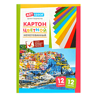 Картон цветной А4, ArtSpace, 12л., 12цв., немелованный, в папке фото Картон цветной А4, ArtSpace, 12л., 12цв., немелованный, в папке