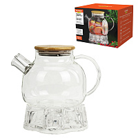 Чайник заварочный 900 мл "Бочонок", жаропрочное стекло, подставка для свечи, сито, DASWERK (ДАСВЕРК), 608646