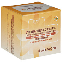 Пластырь фиксирующий Leiko plaster 5х500 см тканая основа в картонной коробке