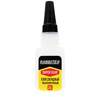 Клей секундный суперклей УЛЬТРАПРОЧНЫЙ, МАКСИМАЛЬНЫЙ ОБЪЕМ, 20 грамм, RABBITEX, 609803