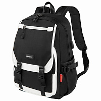 Рюкзак BRAUBERG FUSION универсальный, USB-порт, черный с белыми вставками, 45х31х15 см, 271657 фото Рюкзак BRAUBERG FUSION универсальный, USB-порт, черный с белыми вставками, 45х31х15 см, 271657