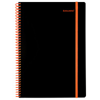 Тетрадь обложка пластик, А4 80 л., спираль пластик, резинка, клетка, BRAUBERG, черный/оранжевый, 405382