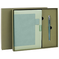 Ежедневник в наборе с ручкой А5, 144x210 мм, BRAUBERG "Style" под кожу, 160 листов, зелёный, 116863