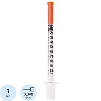 Шприц инсулиновый BD Micro-fine plus 1 мл U-100 30G (0.3x8 мм, 100 штук в упаковке) фото Шприц инсулиновый BD Micro-fine plus 1 мл U-100 30G (0.3x8 мм, 100 штук в упаковке)