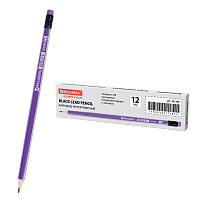 Карандаш чернографитный BRAUBERG, 1 шт., "Lines", HB, трехгранный, с ластиком, фиолетовый/серебристый, 181295